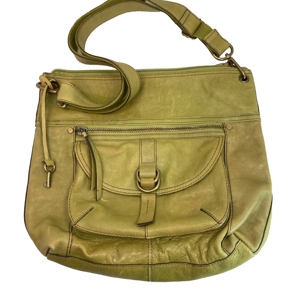 Fossil Olive Green Leather Shoulder Slouch Purse Bag Long Live Vintage